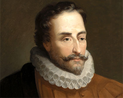 A painting of miguel cervantes face 